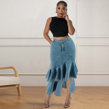 Plus Size Women's Ruffled Denim Skirt