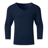 Autumn Solid Color Men's V-Neck Long Sleeve Top Loose Men's Hollow Knitting Sweater