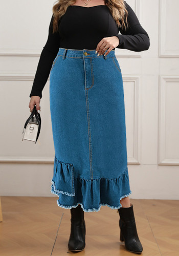 Plus Size Women's Denim Slim Long Skirt