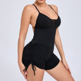 Summer Hollow Tank Side Drawstring Yoga Jumpsuit Women's Fitness Tight Fitting Sports Playsuit