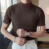 Summer Casual Simple Knitting Basic Shirt Men's High Neck Solid Color T-Shirt