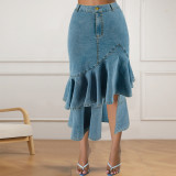 Plus Size Women's Ruffled Denim Skirt