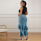 Plus Size Women's Ruffled Denim Skirt