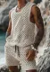 Summer Casual Sleeveless Men's Crochet Tank Top Shorts Two Piece Set