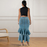 Plus Size Women's Ruffled Denim Skirt