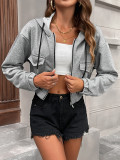 Women's Fashion Pocket Zipper Hooded Jacket