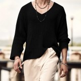 Autumn Solid Color Men's V-Neck Long Sleeve Top Loose Men's Hollow Knitting Sweater