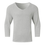 Autumn Solid Color Men's V-Neck Long Sleeve Top Loose Men's Hollow Knitting Sweater