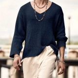 Autumn Solid Color Men's V-Neck Long Sleeve Top Loose Men's Hollow Knitting Sweater