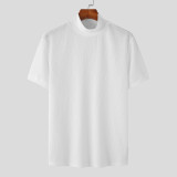 Summer Casual Simple Knitting Basic Shirt Men's High Neck Solid Color T-Shirt