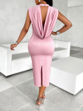 Spring Summer Women's Solid Color Hollow Sleeveless Sexy Dress