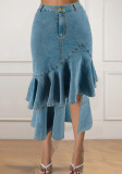 Plus Size Women's Ruffled Denim Skirt