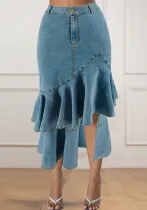 Plus Size Women's Ruffled Denim Skirt