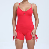 Summer Hollow Tank Side Drawstring Yoga Jumpsuit Women's Fitness Tight Fitting Sports Playsuit