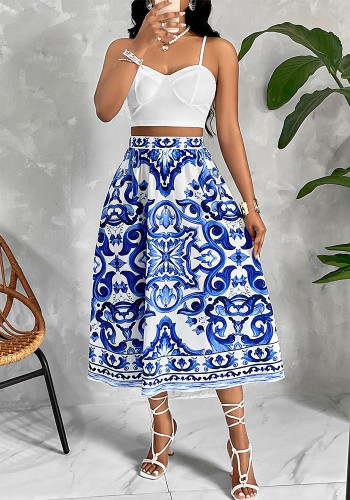 Summer Sexy Print Casual Strap Two Piece Skirt Set
