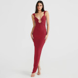 Women's Summer V-Neck Low Back Irregular Slit Women's Dress