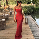 Women's Summer Solid Color Chic Elegant Strapless Slimming High Waist Long Dress