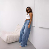 Straight Ripped Denim Pants Women's Summer Wide Leg Jeans