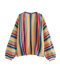 Autumn Contrast Crochet Coat Colorful Striped Knitting Loose Cardigan Sweater