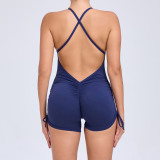 Summer Hollow Tank Side Drawstring Yoga Jumpsuit Women's Fitness Tight Fitting Sports Playsuit