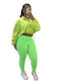 Casual Women's Zipper Elastic Buckle Slim Waist Long Sleeve Sport Two-Piece Pants Set