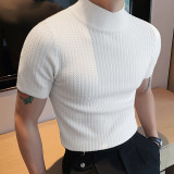 Summer Casual Simple Knitting Basic Shirt Men's High Neck Solid Color T-Shirt