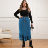 Plus Size Women's Denim Slim Long Skirt