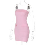 Women's Summer Sexy Style Strapless Fake Pocket Fashion Bodycon Dress