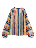 Autumn Contrast Crochet Coat Colorful Striped Knitting Loose Cardigan Sweater