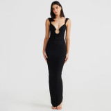 Women's Summer V-Neck Low Back Irregular Slit Women's Dress