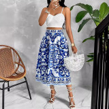 Summer Sexy Print Casual Strap Two Piece Skirt Set