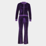 Women's Autumn Winter Chic Elegant Solid Color Slim Sports Two Piece Tracksuit