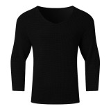 Autumn Solid Color Men's V-Neck Long Sleeve Top Loose Men's Hollow Knitting Sweater