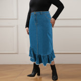 Plus Size Women's Denim Slim Long Skirt