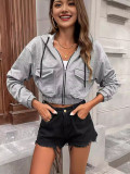 Women's Fashion Pocket Zipper Hooded Jacket