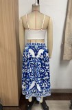 Summer Sexy Print Casual Strap Two Piece Skirt Set