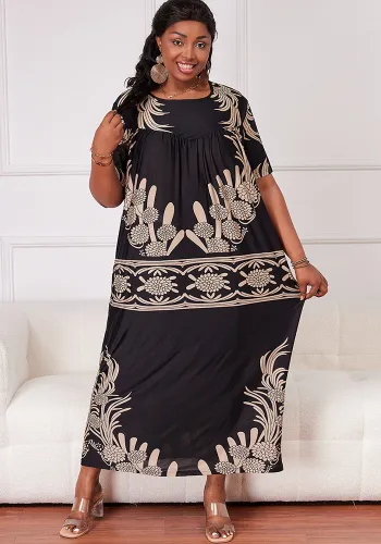 African Print Plus Size Casual Long Dress