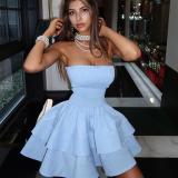 Summer Women's Fashion Chic Sexy Strapless Cascading Ruffles Casual Dress