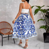 Summer Sexy Print Casual Strap Two Piece Skirt Set