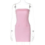 Women's Summer Sexy Style Strapless Fake Pocket Fashion Bodycon Dress