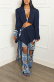 Autumn Women Sexy Crop Blazer Suit And Denim Lace-Up Skirt Two-piece Set