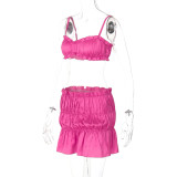 Women Summer Sexy Strapless Top and Pleated Skirt Two-Piece Set