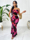 Summer Women Printed Strap Top and Skirt Two-Piece Set