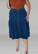 Plus Size Women Denim Maxi Skirt