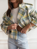 Women Fall/Winter Turndown Collar Plaid Print Jacket