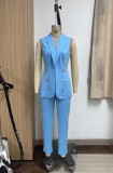 Women Solid Casual Sleeveless Vest and Pant Two-Piece Set