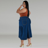 Plus Size Women Denim Maxi Skirt