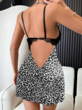 Women Lace Leopard Print Patchwork Sexy Lingerie