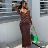 Women Summer Printed Sexy V-Neck Backless Strap Dress