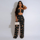 Women Sexy Top and Ripped Pants 2-piece Set